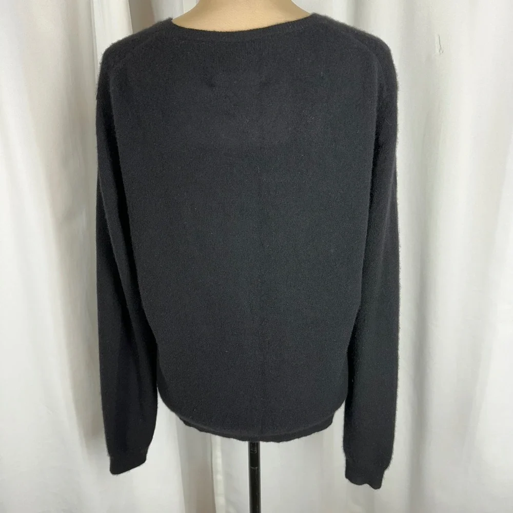 Peck & Peck Pure Cashmere Black Cardigan Sweater XL 2 Ply Button Front READ